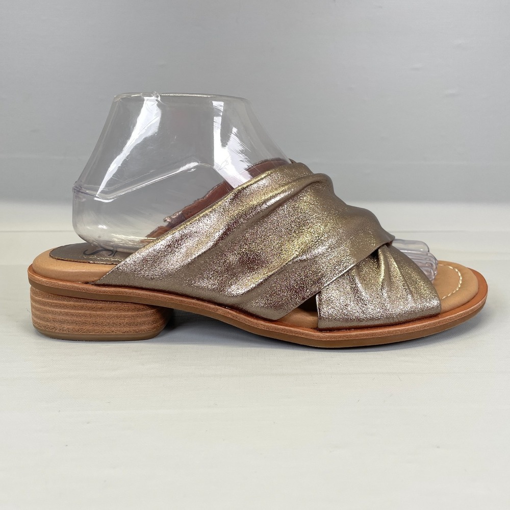 Sofft Fallon Sandals Womens Size 9 M Pewter Leather Ruched Crisscross Slides